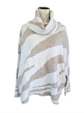 Dreamers By Debut Zebra Print Beige Cream Cowl Neck Long Sleeve Sweater L